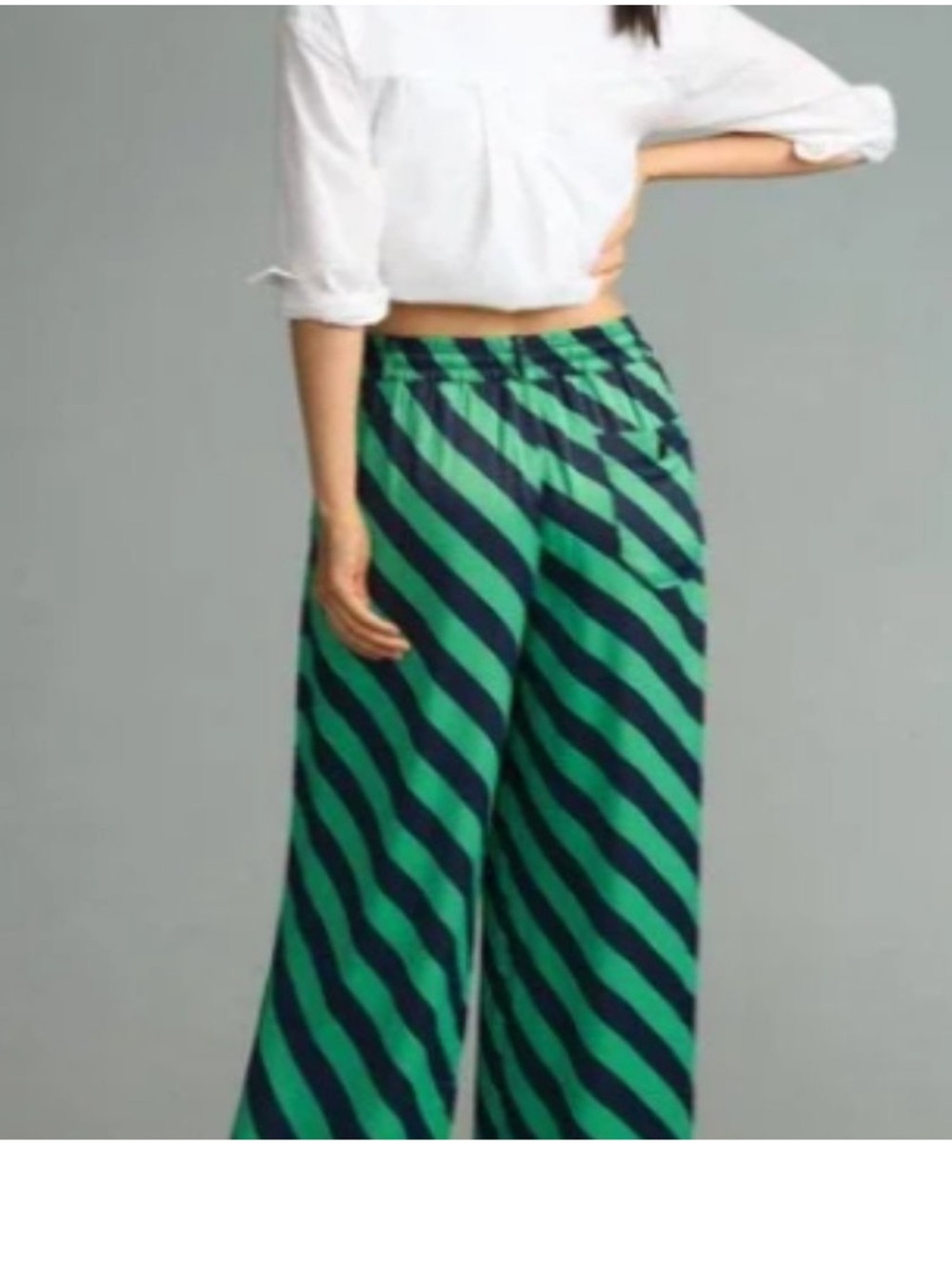 Maeve (Anthropologie) Green and Blue Bias Striped Pants - Size: M - Picture 4 of 6
